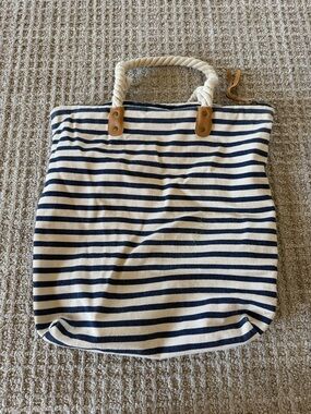 Striped Navy and Cream Rope-Handle Tote Bag